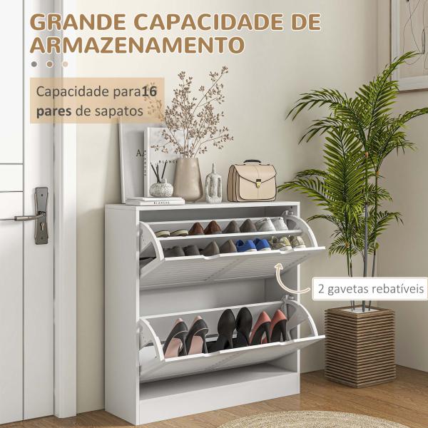 Sapateira Moderna com 2 Gavetas Rebatíveis e Prateleias Ajustáveis para 16 Pares de Sapatos Sapateira Compacta 81,5x25x83 cm Branco