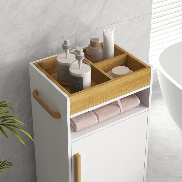 Armário Casa de Banho Moderno com Prateleiras Ajustáveis Armário Bandeja Amovível e Rodas 40x30x88 cm Branco e Carvalho