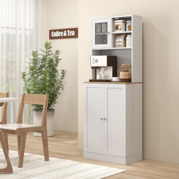 Armário de Cozinha Armário Alto de Cozinha com 3 Portas Prateleiras Ajustáveis e Prateleiras na Porta 60x35x169 cm Branco