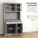 Armário de Cozinha com 3 Portas de Vidro Compartimento Aberto 2 Gavetas e Prateleiras Ajustáveis 100x40x180 cm Cinzento
