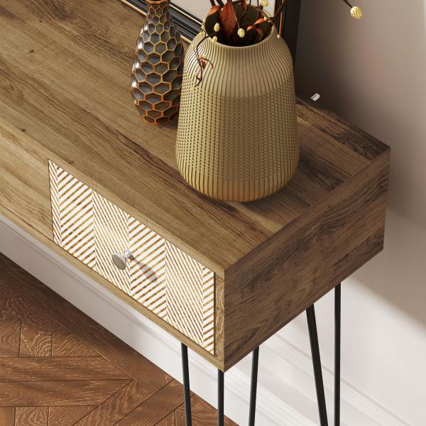 Mesa Consola com 3 Gavetas Consola Estreita para Entrada com Pés de Aço 90x30x75 cm Madeira