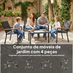 Conjunto de Jardim Exterior de 4 Peças com Sofá de 2 Lugares 2 Cadeiras e Mesa de Vidro Temperado Tecido Textilene Preto