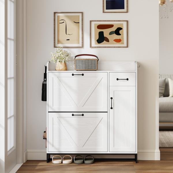 Sapateira Estreito com 2 Compartimentos Rebatíveis Prateleiras Ajustáveis para 12 Pares para Espaços Pequenos 106,7x26x116cm Branco