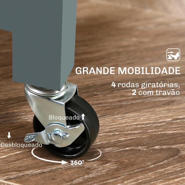 Carrinho de Cozinha com Rodas Carrinho de Serviço com 3 Gavetas 2 Prateleiras Abertas e Bandeja 67x37x85,5 cm Cinzento