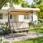 Baloiço de Jardim Exterior de 3 Lugares com Toldo Reclinável Assento Respirável e Estrutura de Aço 175x118x159 cm Bege