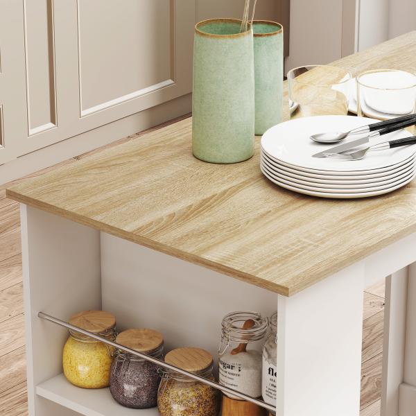 Mesa de Bar de Bistrô com 3 Prateleiras com Suporte Estilo Moderno para Cozinha e Sala de Jantar 112x57x106 cm Branco