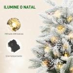 Mini Árvore de Natal Artificial com 35 Luzes LED 182 Ramos com Neve Pinhas Bagas e Base de Saco de Juta Ø48x60 cm Verde