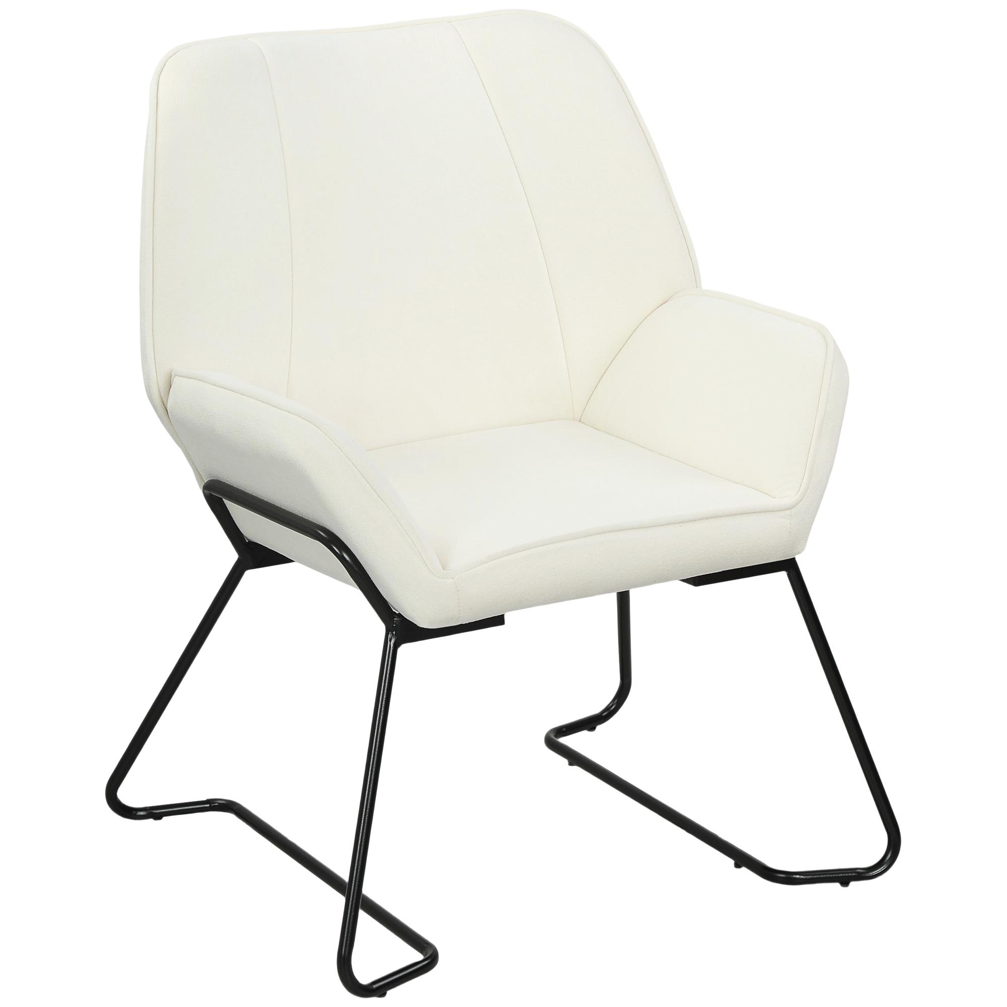 Poltrona Sala de Estar Moderna Poltrona de Leitura com Assento Largo e Acolchoado Estofada em Veludo Pés de Metal 70x67,5x87 cm Creme