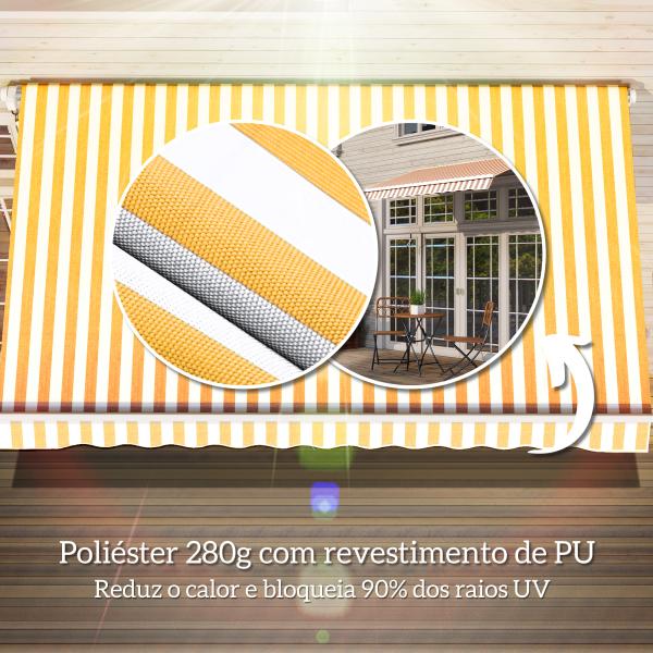 Toldo Manual Retrátil 350x250 cm Toldo Exterior para Terraço com Ângulo Ajustável Braço Articulado Montagem à Parede Estrutura de Alumínio Anti - UV e Impermeável para Jardim Laranja