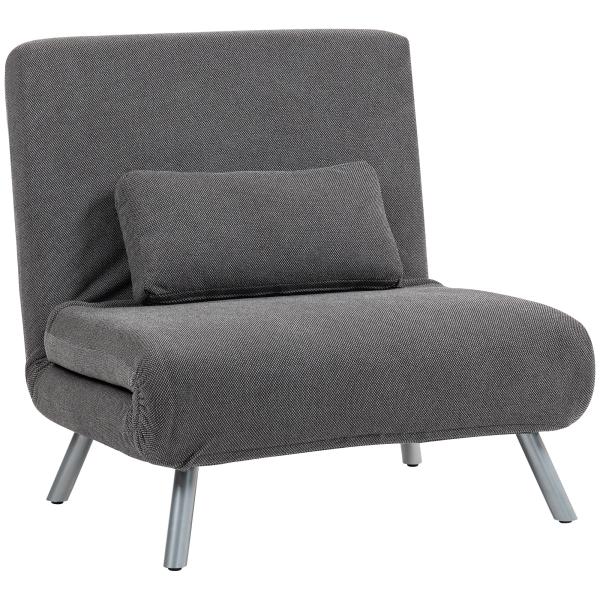 Sofá Cama de Uma Praça Dobrável Revestido em Tecido Cinzento Mesclado com Encosto Ajustável em 5 Níveis 80x75x83 cm