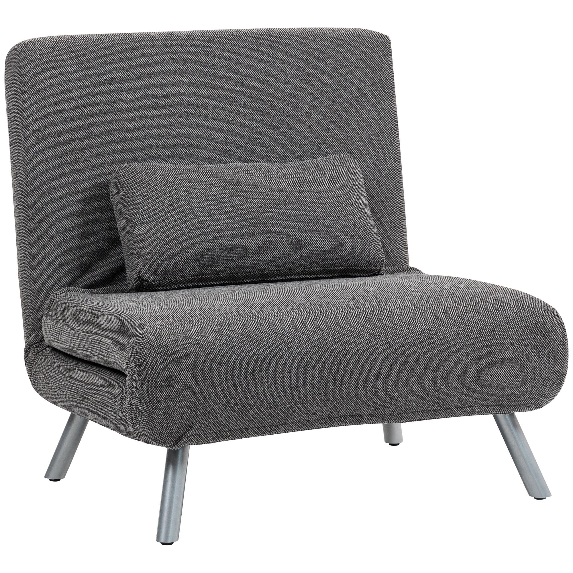 Sofá Cama de Uma Praça Dobrável Revestido em Tecido Cinzento Mesclado com Encosto Ajustável em 5 Níveis 80x75x83 cm