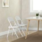 Conjunto de 2 Cadeiras Dobráveis com Encosto e Estrutura de Aço para Sala de Estar escritório Estúdio 45x46x78 cm Branco
