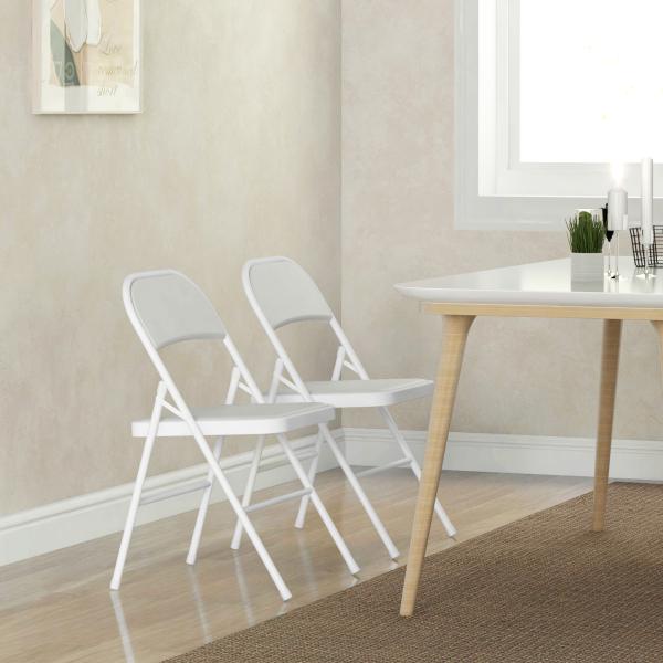 Conjunto de 2 Cadeiras Dobráveis com Encosto e Estrutura de Aço para Sala de Estar escritório Estúdio 45x46x78 cm Branco