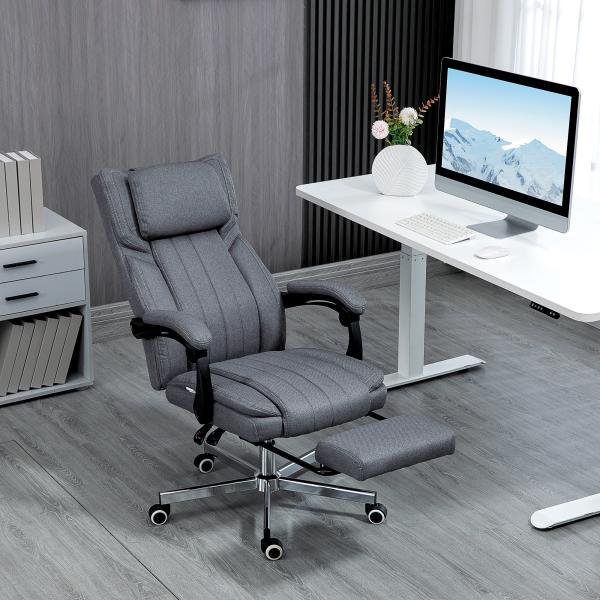 Cadeira de Escritório com 6 Pontos de Massagem com Vibração Reclinável com Altura Ajustável 65x61x101 - 113 cm Cinza