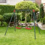 Conjunto de Baloiços para Crianças com Suporte de Metal e Corda Ajustável 220x160x180 cm Verde e Vermelho