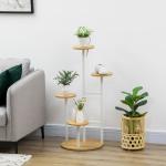 Suporte para Plantas de 4 Níveis Suporte para Vasos de Plantas com Estrutura de Aço 40x40x95,5cm Madeira e Branco