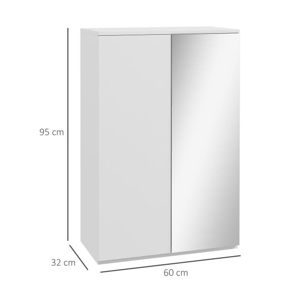 Sapateira com Espelho Móvel Sapateira para 18 Pares de Sapatos com Prateleiras Ajustáveis 60x32x95 cm Branco