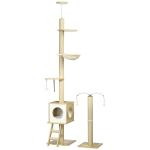 Árvore para Gatos do Chão ao Teto 220 - 260cm com Altura Ajustável Plataformas Rede Caverna Poste de Juta 40x40225 - 285cm Bege