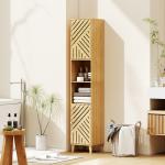 Coluna de Casa de Banho Estreita Armário de Casa de Banho Alto com Portas e Pés de Bambu 32x30x170 cm Madeira