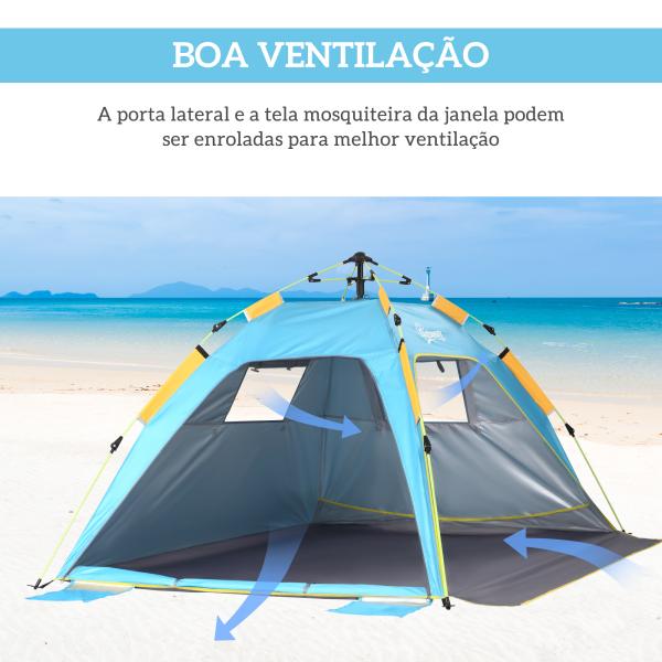 Tenda de Praia Pop - up para 1 - 2 Pessoas com 2 Acessos, 2 Janelas e Bolsa de Transporte 220x173x120 cm Azul Claro