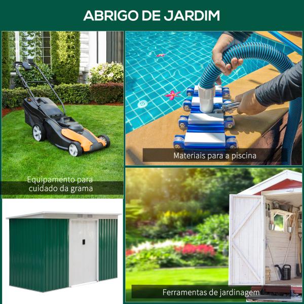Abrigo de Jardim 280x130x172cm Abrigo de Exterior de Aço Galvanizado com Porta Corredeira e Ventilações Verde