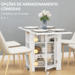Mesa Dobrável com Asas Dobráveis Mesa de Cozinha com 2 Rodas e Prateleiras Estilo Moderno 120x60x75 cm Branco