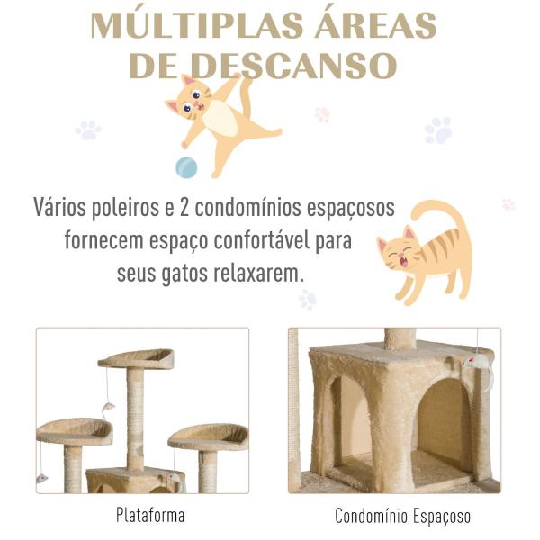 Arranhador para Gatos Centro de Atividade com Poste Cor: Bege - 60 x 50 x 180 cm