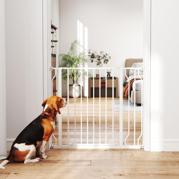 Barreira de Segurança para Cães Extensível para Escadas e Portas 75 - 95cm com Extensão de 10 cm Altura 76 cm Branco