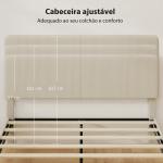 Cama 160x200 cm com Cabeceira Ajustável Estofada em Bombazina Ripas de Madeira Montagem Fácil Cinza Claro