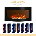 Lareira Elétrica de Parede com Efeito de Chama Realista Luzes LED e Potência Ajustável 1000W/2000W 89,2x13,5x48cm Preto