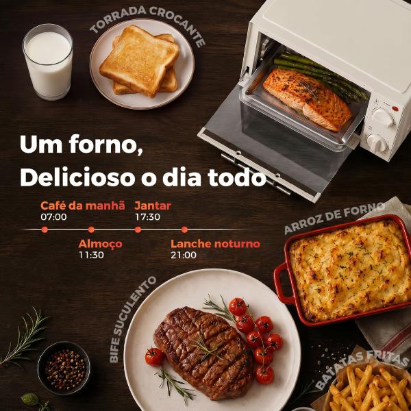 Mini Forno Elétrico 9L com Temperatura Ajustável até 230°C Temporizador 60 min e Bandeja para Assar 35x24,6x20 cm Creme