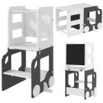 Torre de Aprendizagem 4 em 1 para Crianças em Forma de Carro Convertível em Mesa e Cadeira 58x46x92 cm Branco e Cinza