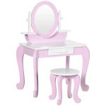 Toucador Infantil com Banco Espelho e Gaveta Mesa de Maquilhagem para Crianças entre 3 - 6 Anos 65,5x46x93cm Rosa