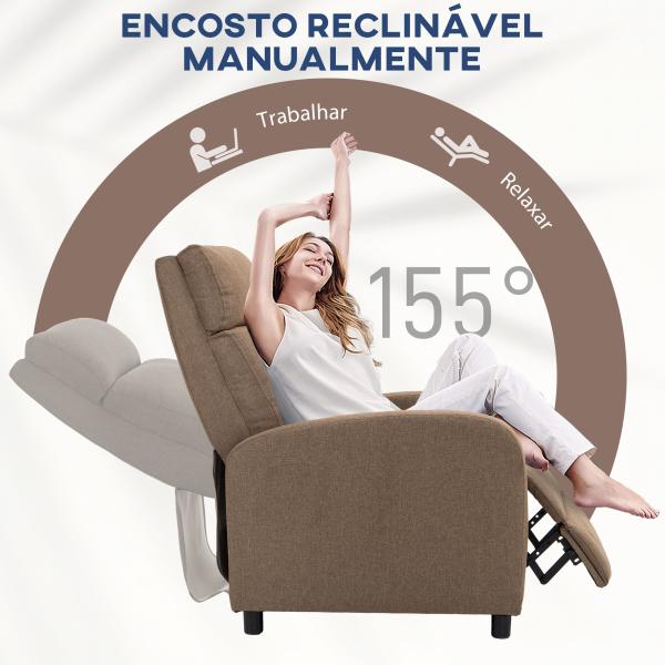 Poltrona Relax Reclinável até 155° Poltrona Reclinável Manual para Pessoas com Altura Inferior 195 cm 67x87x98 cm Marrom