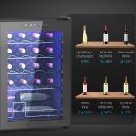 Frigorífico para Vinhos 20 Garrafas com Compressor, Porta Anti - UV, 5 - 18 °C, Painel Tátil, Luz LED, 39 dB, Preto