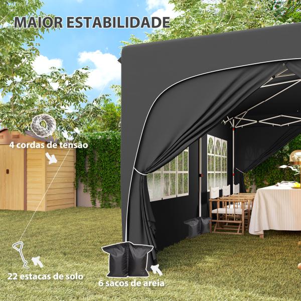Tenda Dobrável 3x6 m com Painéis Laterais UPF50+ Tenda de Jardim com Altura Ajustável e Bolsa de Transporte Cinza Escuro