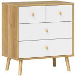 Cômoda de 4 Gavetas com Puxadores de Madeira Cómoda Estreita para Sala Corredor 60x35x65 cm Madeira e Branco