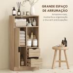 Móvel de Casa de Banho Estreito com 2 Gavetas Compartimento Aberto e Prateleiras Ajustáveis 50x25x100 cm Madeira
