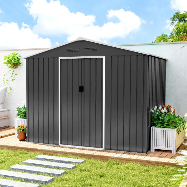 Abrigo de Jardim Exterior 3,6 m² 236x171x191 cm com Portas Deslizantes e Aberturas de Ventilação Cinzento Escuro