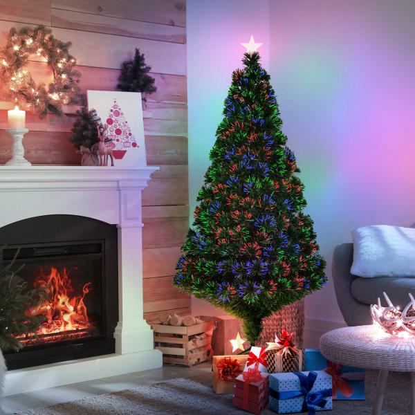 Árvore de Natal Artificial 150 cm Árvore de Natal com Fibra Óptica e Suporte Metálico Decoração de Natal Ø75x150 cm Verde