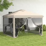 Tenda Dobrável 3x3 para Exterior com Mosquiteiras Bolsa de Transporte Estrutura de Aço e Tecido Oxford Resistente Bege