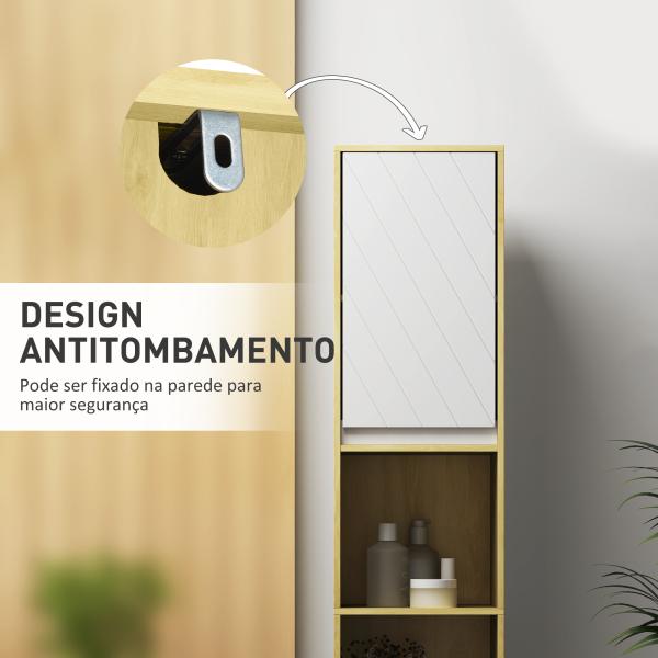 Coluna Casa de Banho com 2 Prateleiras Abertas Armário Alto para Casa de Banho 30x24x170 cm Madeira e Branco