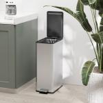 Caixote do Lixo de Cozinha 20 L em Aço Inoxidável com Tampa de Fecho Suave, Pedal e Balde Amovível, Prateado