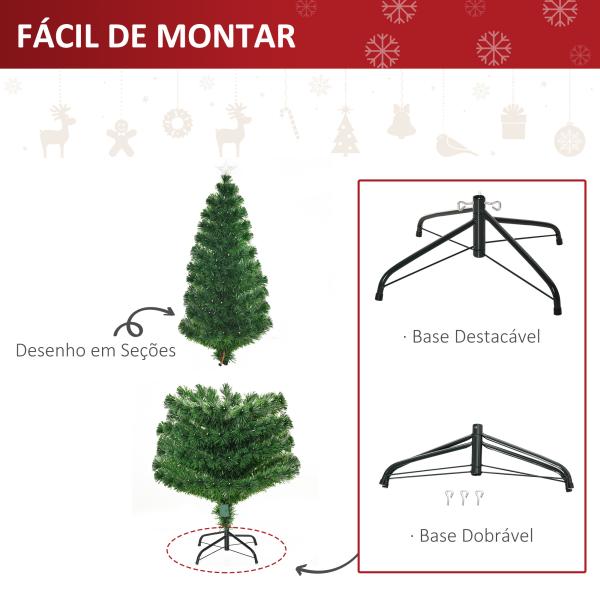 Árvore de Natal 180 cm Árvore de Natal Artificial com Luzes LED Fibra Óptica 230 Ramos de PVC e Suporte Metálico Ø82x180 cm Verde