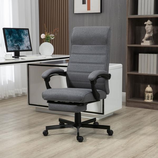 Cadeira de Escritório Giratória Reclinável com Altura Ajustável e Apoio para os Pés Retrátil 68x67x106 - 114 cm Cinza