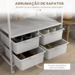Charriot Moderno 8 Ganchos e 4 Cestos para Armazenamento Charriot com Rodas e Estrutura de Aço 63x37x153 cm Branco
