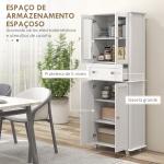 Armário de Cozinha Móvel Auxiliar de Cozinha com 2 Portas de Vidro Gaveta e Prateleiras Ajustáveis 61x35x168,5 cm Branco