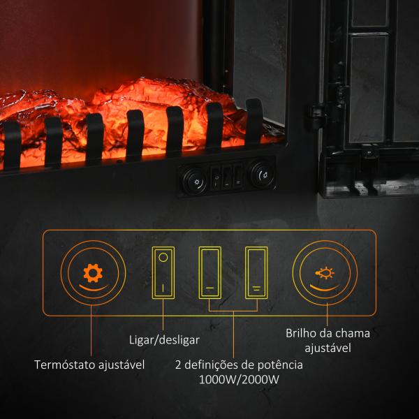 Lareira Elétrica 1000W/2000W com Luzes LED Chamas Realistas e Proteção Contra Superaquecimento para 15 - 20 ㎡ 60x37x60,5 cm Preto