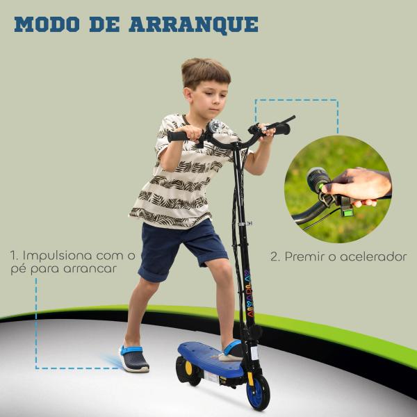 Trotinete Elétrica Dobrável com Velocidade Máx. 12 km/h Motor 120 W Autonomia Máxima 10 km e Farol LED 75x48x93 - 105 cm Azul