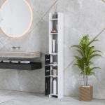 Coluna Casa de Banho com 3 Portas e 3 Prateleiras Abertas Coluna Auxiliar Estilo Moderno 15x17x120 cm Branco e Preto